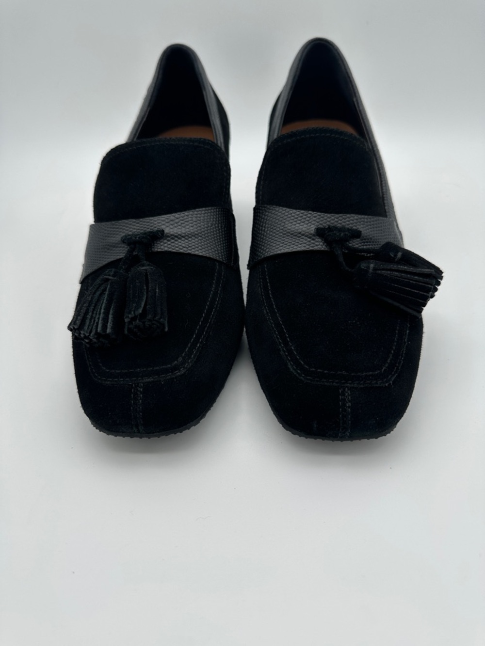 Donald Pliner Kressida Loafer Black Leather Suede Square Toe Shoe 10 Preppy Work - Picture 4 of 16